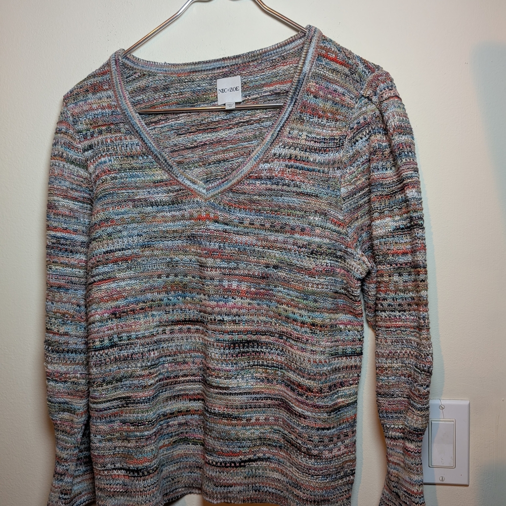 Nic + Zoe Multicolor Knit V-Neck Sweater